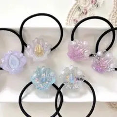 マーブル模様⭐︎貝殻・シェルモチーフ✧】レジンヘアゴム / リボン