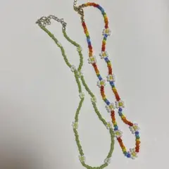 ビーズネックレス 韓国 フラワー カラフル セット