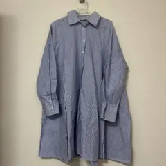 ZARA BASIC 青と白のストライプオーバーサイズシャツ