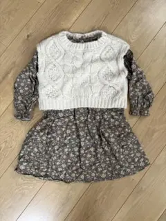 petit main　プティマイン　◎set◎　レースニット花柄ワンピース
