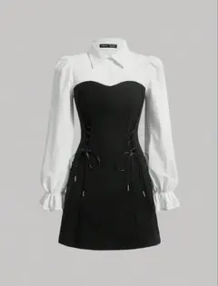 SHEIN バイカラー レースアップ ミニワンピース Sサイズ