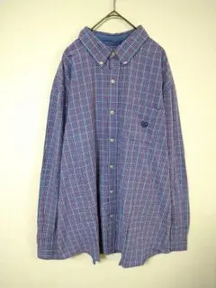 チャップス　美品　長袖シャツ　メンズ3L　紫色系　チェック柄　ボタンダウン