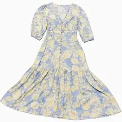 ZARAザラ 花柄パフスリーブロングワンピース S