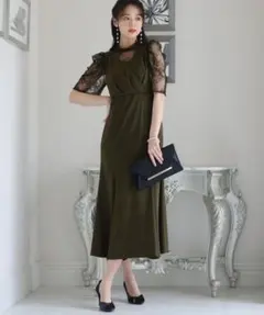 訳あり パーティードレス 結婚式 七分袖フォーマルマーメイドシルエットドレス M