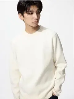 UNIQLO ウォッシャブルミラノリブクルーネックセーター　オフホワイト XL