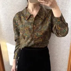 ヴィンテージ レトロ古着 ペイズリー柄ブラウス 渋めカラー エスニックのサムネイル