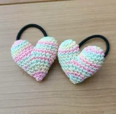 ハート型　編み物　ヘアゴム　ピンクミックス　2個セット