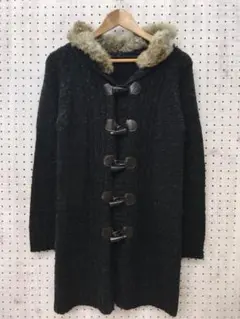 Y2K 平成レトロ トラッド 古着 ファートリムフーディー ニットダッフルコート