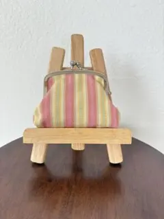 ハンドメイド　手織りがま口財布　縞柄