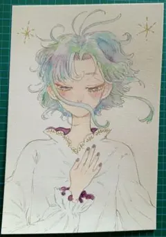 肉筆原画 手描きイラスト 絵画 オリジナル アナログ 水彩画 美人画