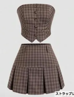 SHEIN ブラウン チェック柄 セットアップ スカート