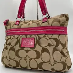 良品 COACH トートバッグ キャンバス ベージュ シグネチャー ポピー