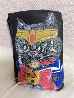 コインケース　ポーチ　猫　本革 　手描き　トールペイント　ハンドメイド