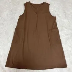 新品タグ付き ジャンパースカート ワンピース LL ブラウン 無地