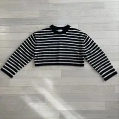 H&M ボーダーニット クロップド丈 ショート丈 セーター 黒白