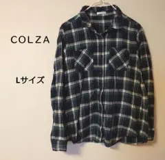 ＣＯＬＺＡ ネイビーグリーン定番チェック長袖シャツ Lサイズ
