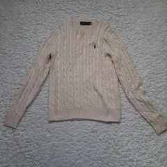 ポロラルフローレン ケーブルニット ロゴ刺繍 セーター　S ベージュ　160