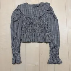 ギンガムチェック フリル長袖ブラウス