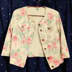 ★BENETTON　フローラル 総柄 七分袖 デニムジャケット★