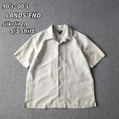 90s 00s ランズエンド シャツ シルク リネン 半袖 無地 古着 Lのサムネイル