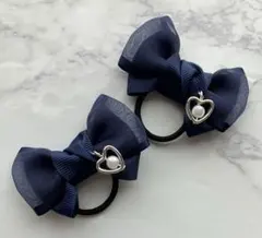 500 リボン　2個セット　キッズ　ヘアゴム オーガンジーハート パールチャーム