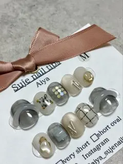 【42】現品※即購入歓迎♡最短即日発送‼︎Mサイズベリーショート　ニュアンスネイル