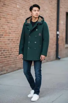 M958☆Ne-netヴィンテージダブルブレストフード付きコート