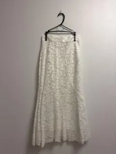 ホワイト レース フレアロングスカート F