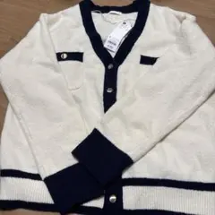 GU ボタン付きカーディガン Sサイズ アイボリー/ネイビー