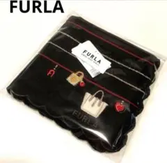 新品　FURLA タオルハンカチ バック柄刺繍　大判　ブラック　ギフト