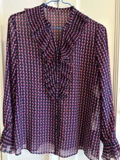 アナイ ネイビーと赤のフリルブラウス