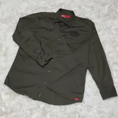 美品 Dickies ディッキーズ ワークシャツ XL オリーブ 刺繍ロゴ 長袖