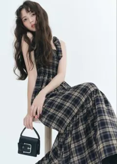 GRL チェック柄リボンシャーリングワンピース[tg735]