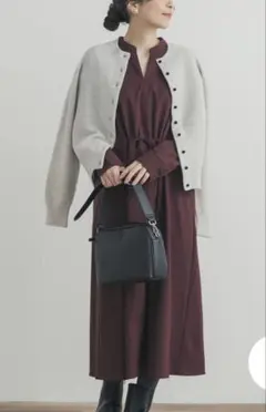 ドロストリボンフレアワンピース　バーガンディ