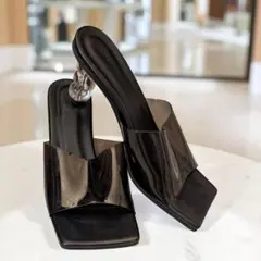 ESPERANZAブラッククリアストラップミュールサンダル