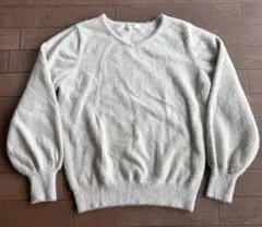 レディースgroveの白系　ライトグレーのVネックニット、長袖　Mサイズ