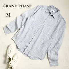 メンズ　ストライプシャツ　長袖　爽やか　M 水色　ブルー