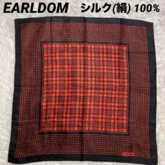 絹100% EARLDOM 大判シルクスカーフ　タペストリー　バッグチャーム赤黒