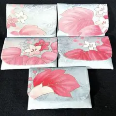 【着物リメイク】ポケットティッシュカバー5個セット【淡青桃花】