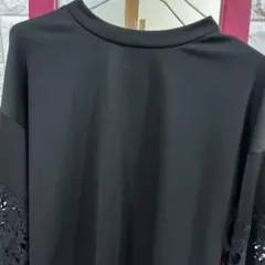 袖レース切り替えカットソー ブラック