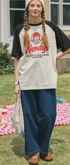 Wendy's ③別注 カレッジデザインプリント 半袖Tシャツ フリーサイズ