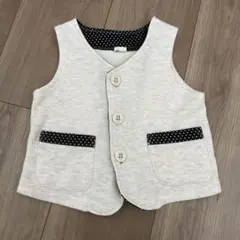 ベビー ベスト グレー ドット柄裏地