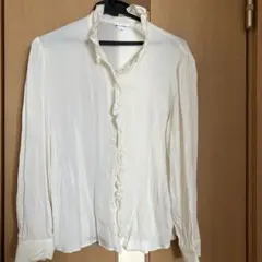 Mon Saluer アイボリー フリルシャツ 13R シルク93%