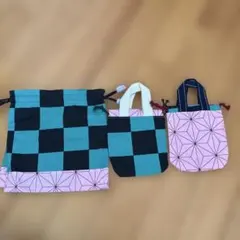 ハンドメイド　チェック柄バッグセット（大・中・小）