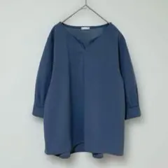 M138 GLACIER グラシア　キーネックブラウス　七分袖　ブルー　Ｍ