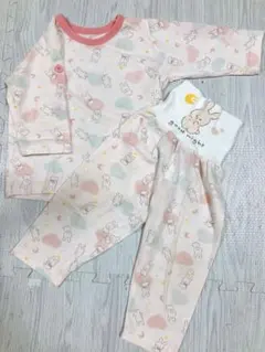 春夏 ベビー パジャマ 長袖 上下セット うさぎ柄 ピンク 90cm