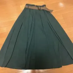 グリーン フレアスカート ベルト付き サイズF