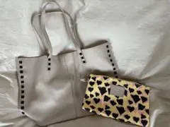 DIMONI スタッズ付き本革トートバッグ　ポーチセット