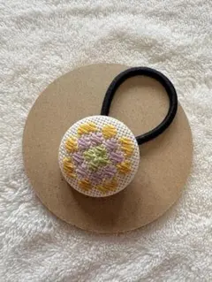 こぎん刺し お花柄ヘアゴム 黄 ピンク 黄緑