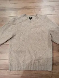 ウール100% ベージュ クルーネックセーター M